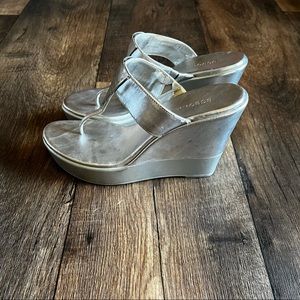 BCBG Silver Wedge Heel Sandals